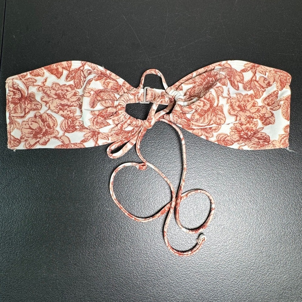 Abercrombie & Fitch Floral Bandeau Bikini Top Terracotta Orange White Womens L